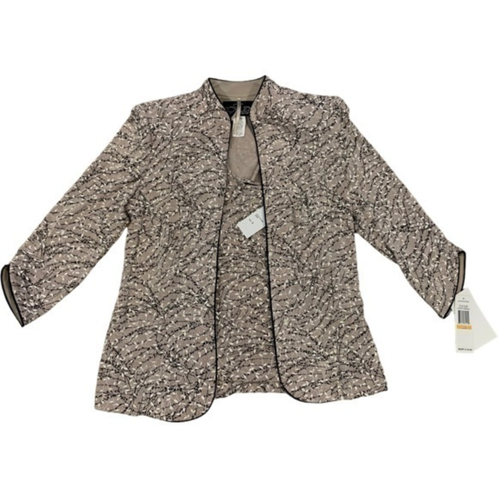 Alex Evenings Women's Long Sleeve Tan Leaf Pattern Jacket Size S